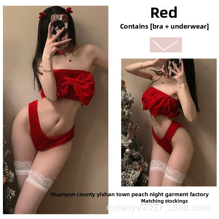 Sexy Red Plush Christmas Dress with Bowknot