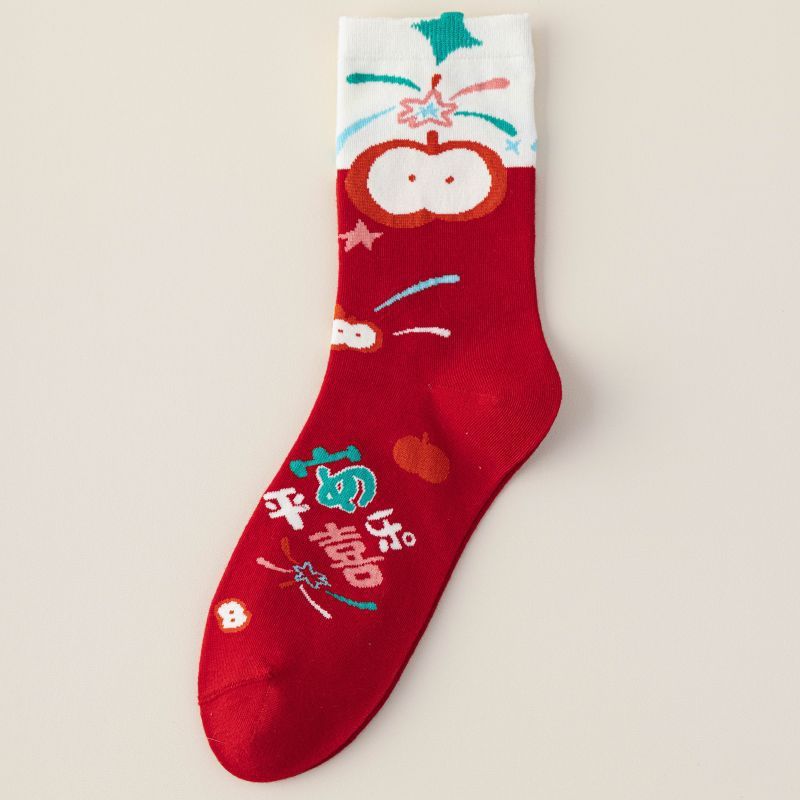 【Buy one, get three】Red Socks for Women in the Year of the Horse  Autumn Winter Mid-Calf Socks 