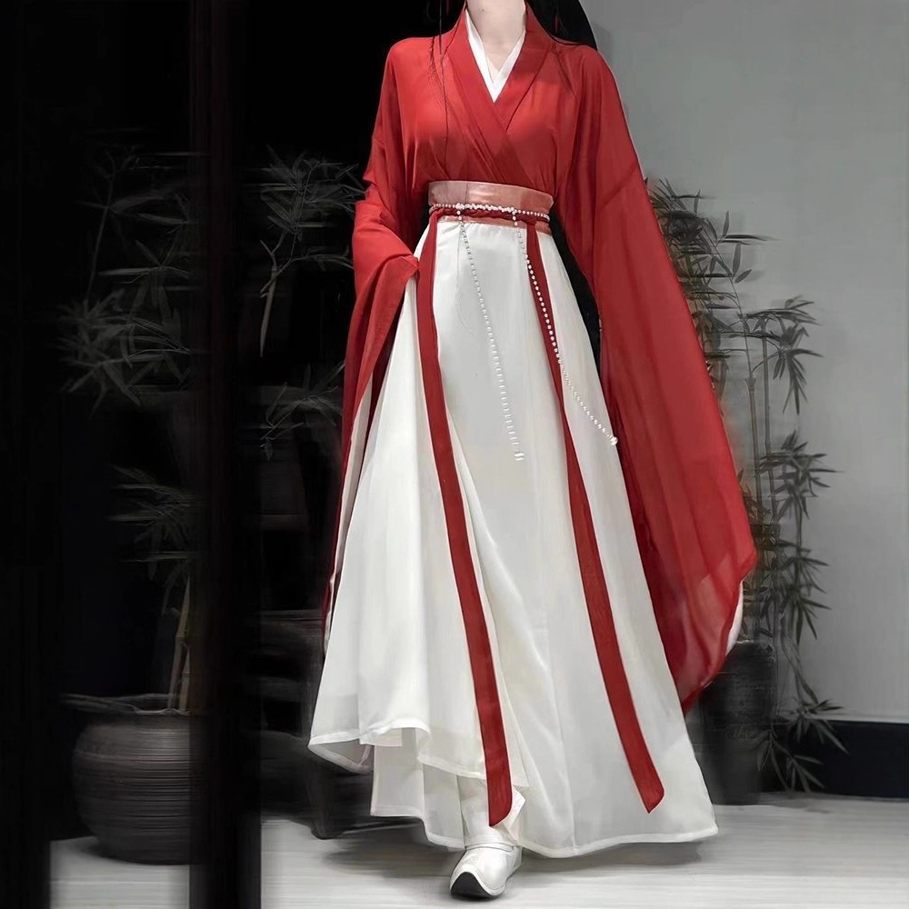 Northern and Southern Dynasties Hanfu Women's Wei Jin Style Large Sleeve Eight-Slit Skirt Set