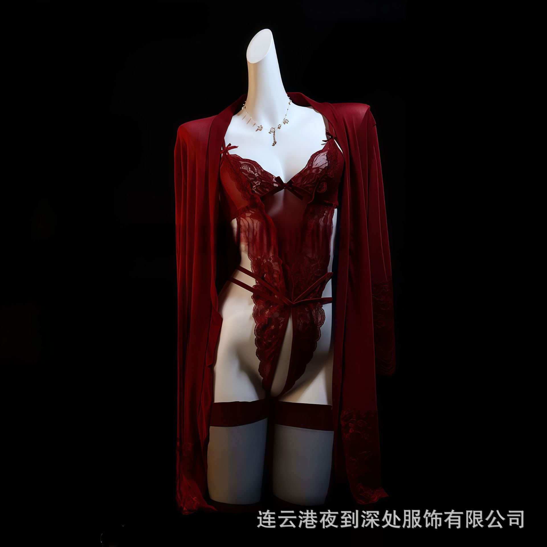 Sexy Small Chest Lace Red Uniform Open Crotch Bodysuit Hollow Out 