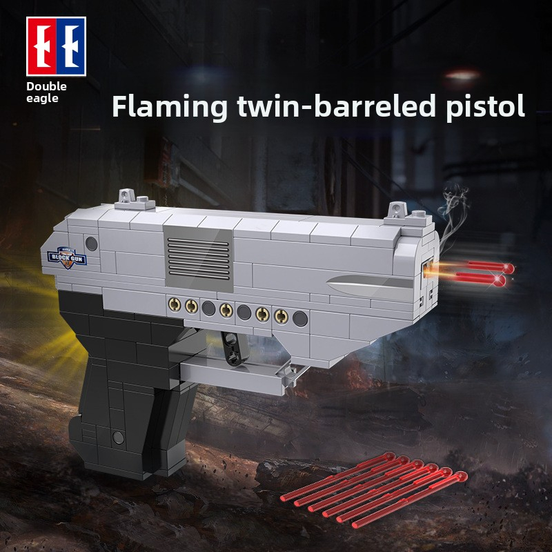 Double Eagle C81010 Desert Eagle Double-barreled Pistol PUBG Model Gun, Boys' Educational Building Blocks, Birthday Gift