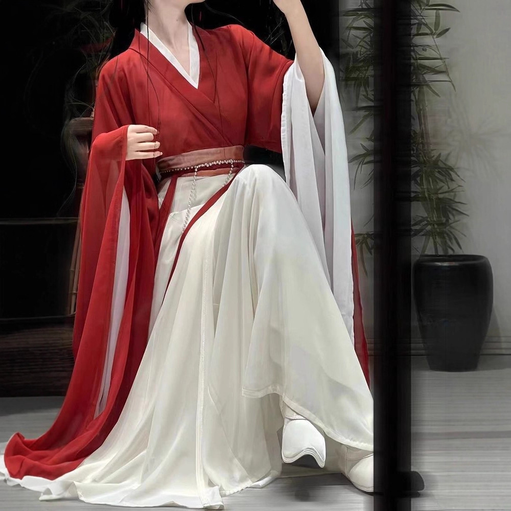 Northern and Southern Dynasties Hanfu Women's Wei Jin Style Large Sleeve Eight-Slit Skirt Set