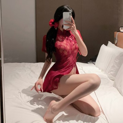  Sexy Lingerie Sexy Nightdress Cheongsam Split Lace-up Temptation Bed Uniform