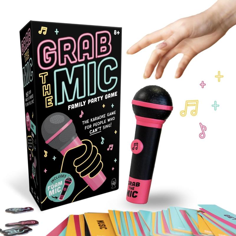 Grab The Mic - Karaoke-Style Game with Foam Microphone, 125 Word Cards, Game Board, Player Tokens & Easy-to-Follow Instructions