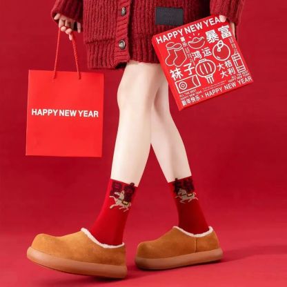 New Year Red Socks Unisex Autumn Winter