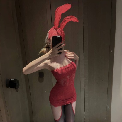  Sexy Lingerie Red Sexy Nightdress Lace Temptation Bunny Girl