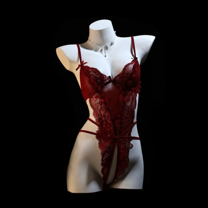 Sexy Lingerie Sexy Small Chest Lace Red Uniform Bodysuit Hollow Out Sexy Nightwear 