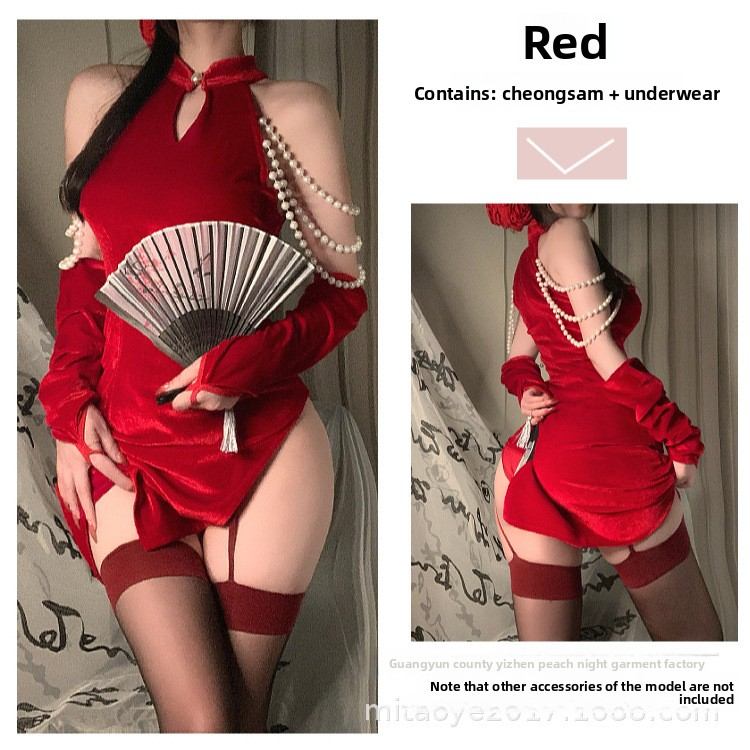 Sexy Red Plush Christmas Dress with Bowknot