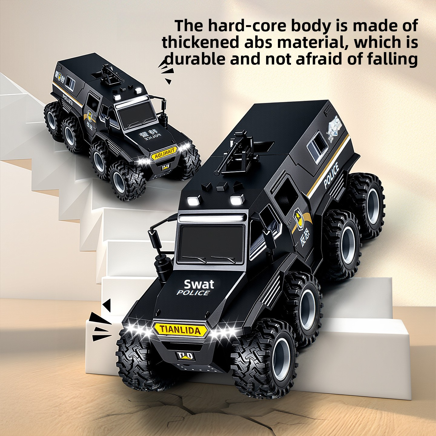 Oversized eight-wheeled SWAT off-road vehicle with seven doors that can be opened, a toy car, armored vehicle, truck, and a realistic car model for boys