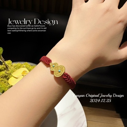 Hand-woven Red String Fortune and Prosperity Double Happiness Gourd Bracelet