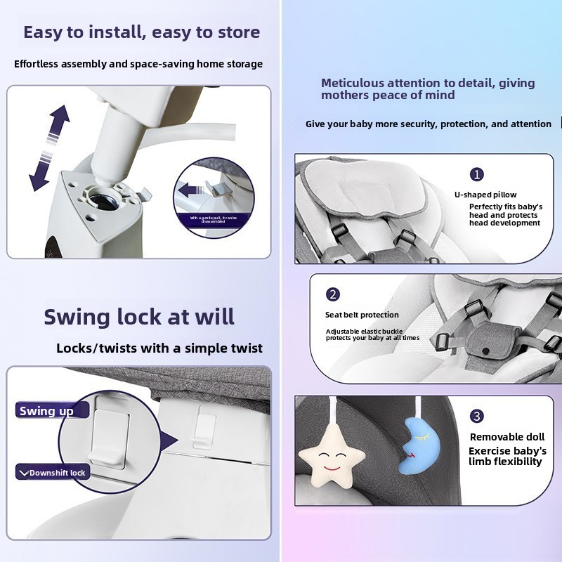 Baby Electric Rocking Chair with Adjustable Sitting and Lying Positions, Multifunctional Baby Soothing Chair, Newborn Cradle, a Magic Tool for Lulling to Sleep and Lying Down to Sleep