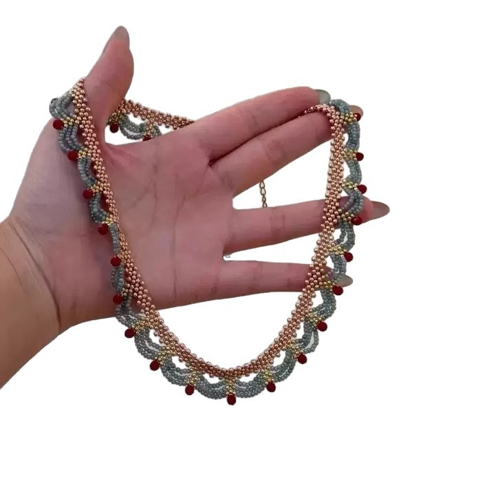 Chinese Style Pendant Wind Contrast Color Beaded Tassel Necklace Double Layer