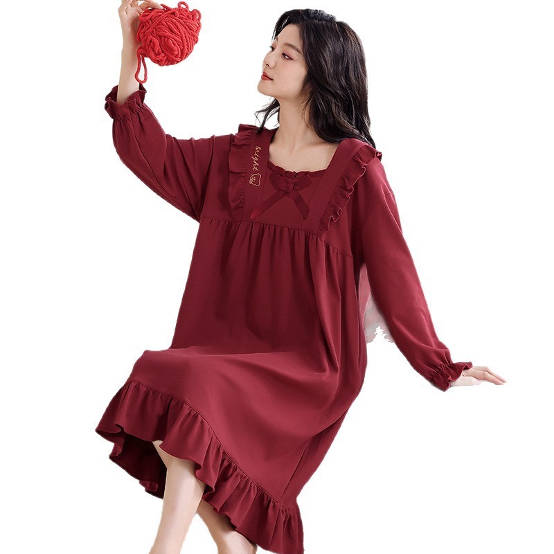 Red Nightdress for Women Long Sleeve Pure Cotton Zodiac Year