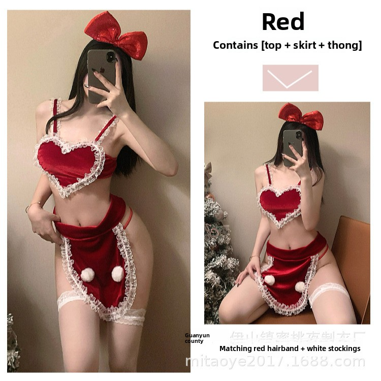 Sexy Red Plush Christmas Dress with Bowknot