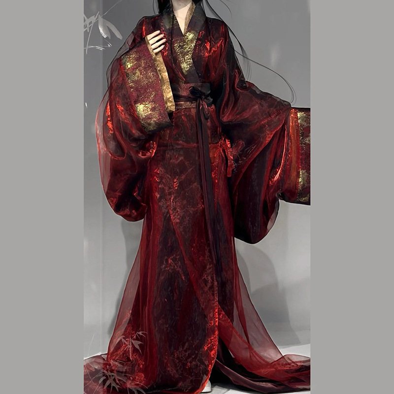 Warring States Robe Hanfu for Women Red Autumn Winter Season
