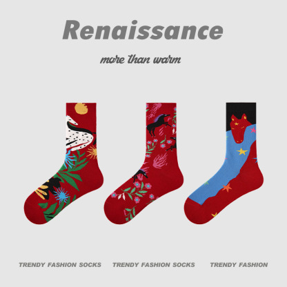 【Buy one, get three】Renaissance Horse Year Zodiac Socks for Women Autumn Winter Mid-Calf Socks 