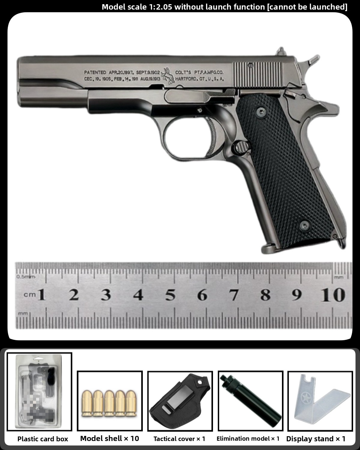 1:2.05 Teaching Aid M1911 All-Metal Children's Toy Gun Model, Shell-Ejecting Alloy Pistol, Non-Firing
