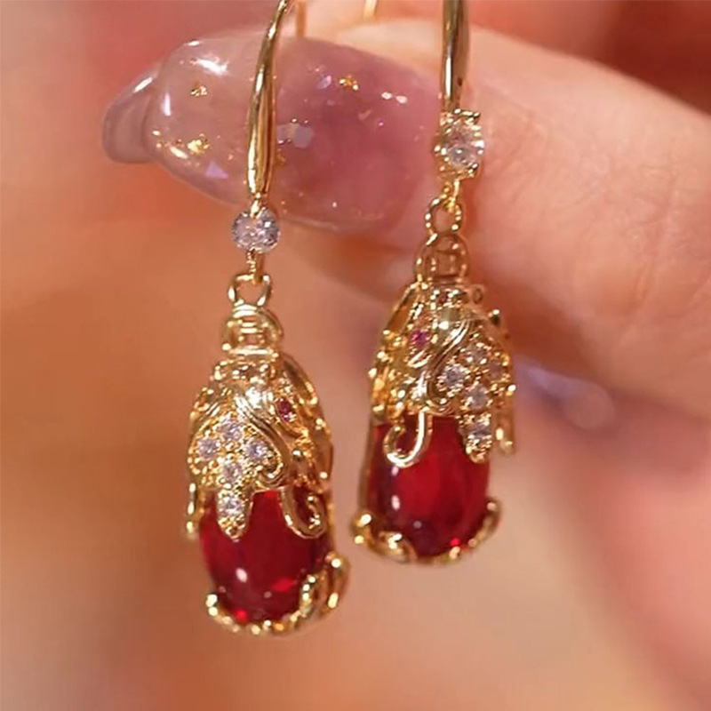 Pixiu Vintage Earrings for Women Red Ear Jewelry Ear Drops