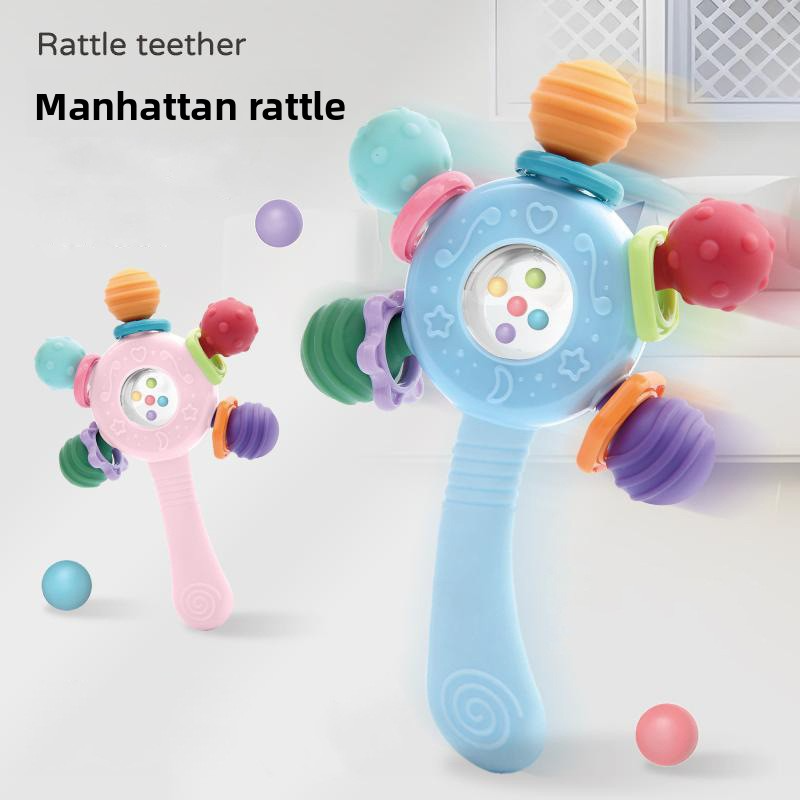 Manhattan Ball Player Grasping Ball Baby Bedside Toy, Hand-Held Rattle Stick, Rolling Ball Spinner, Infant and Toddler Toy