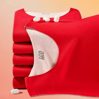 Red Thermal Vest with Wool and Silk, Seamless for Men and Women