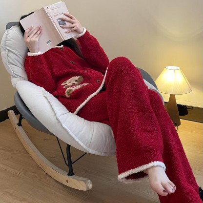 New Year Red Pajamas Female Cartoon Bear Pajamas Home Clothes