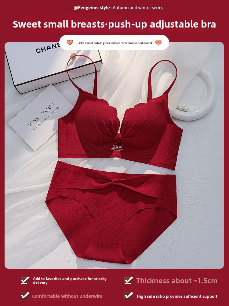 Original Version Red Underwear for Women, Small Chest, Push-Up,  Side Breast Collection