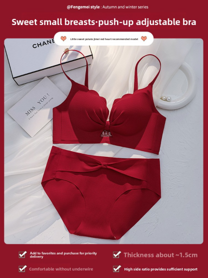 Original Version Red Underwear for Women, Small Chest, Push-Up,  Side Breast Collection
