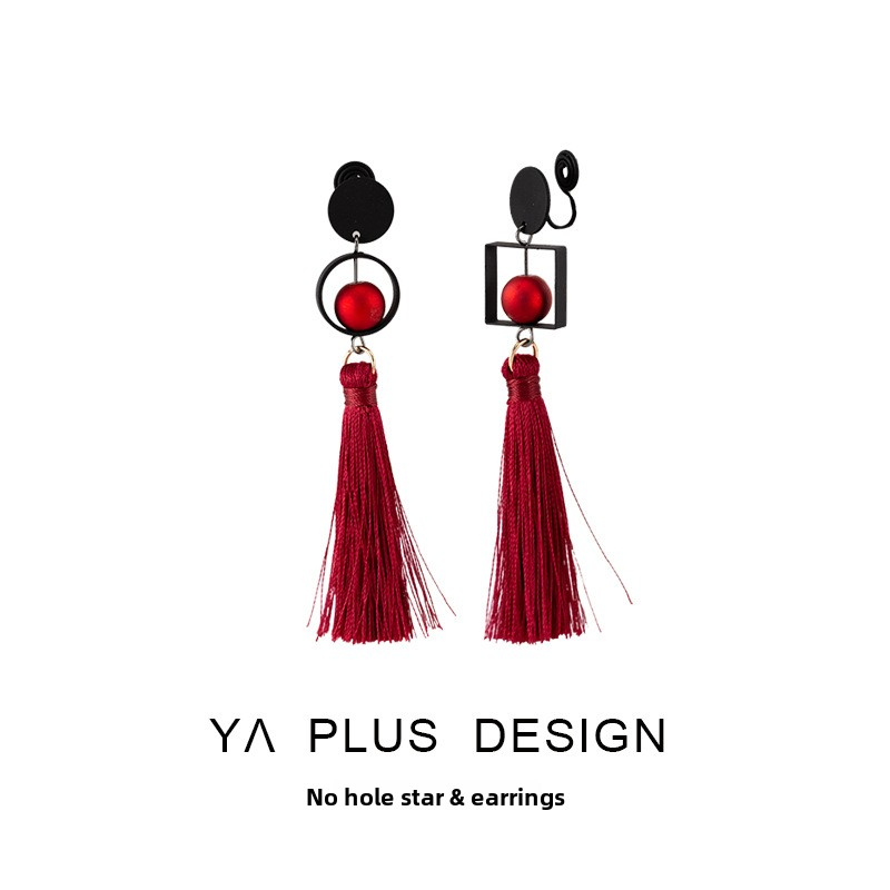 Burgundy Rope Tassel Long Earrings