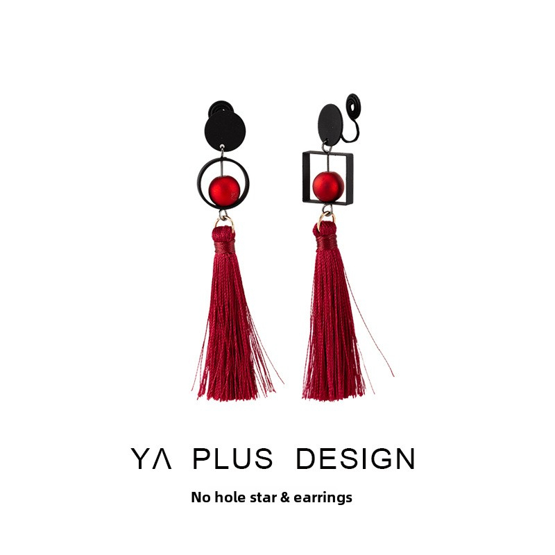 Burgundy Rope Tassel Long Earrings