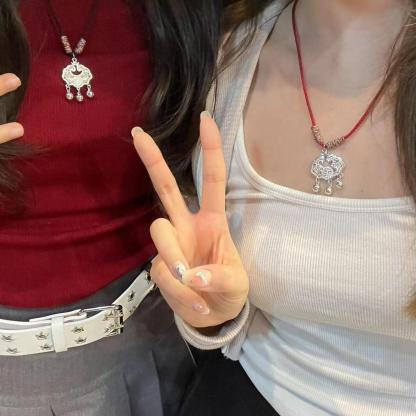 Hand-woven Red String Fortune Character Bell Collarbone Chain