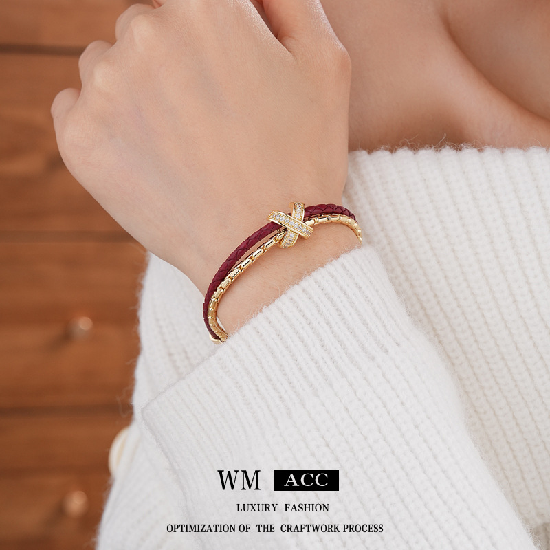 Zircon Cross Double Layer Bracelet Exquisite Light Luxury Versatile Bracelet