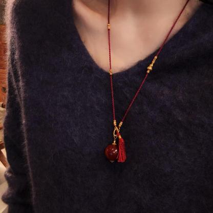 Red Rope Braided Necklace Exquisite Elegant Can Hang Jade Tassel Universal Buckle Chain