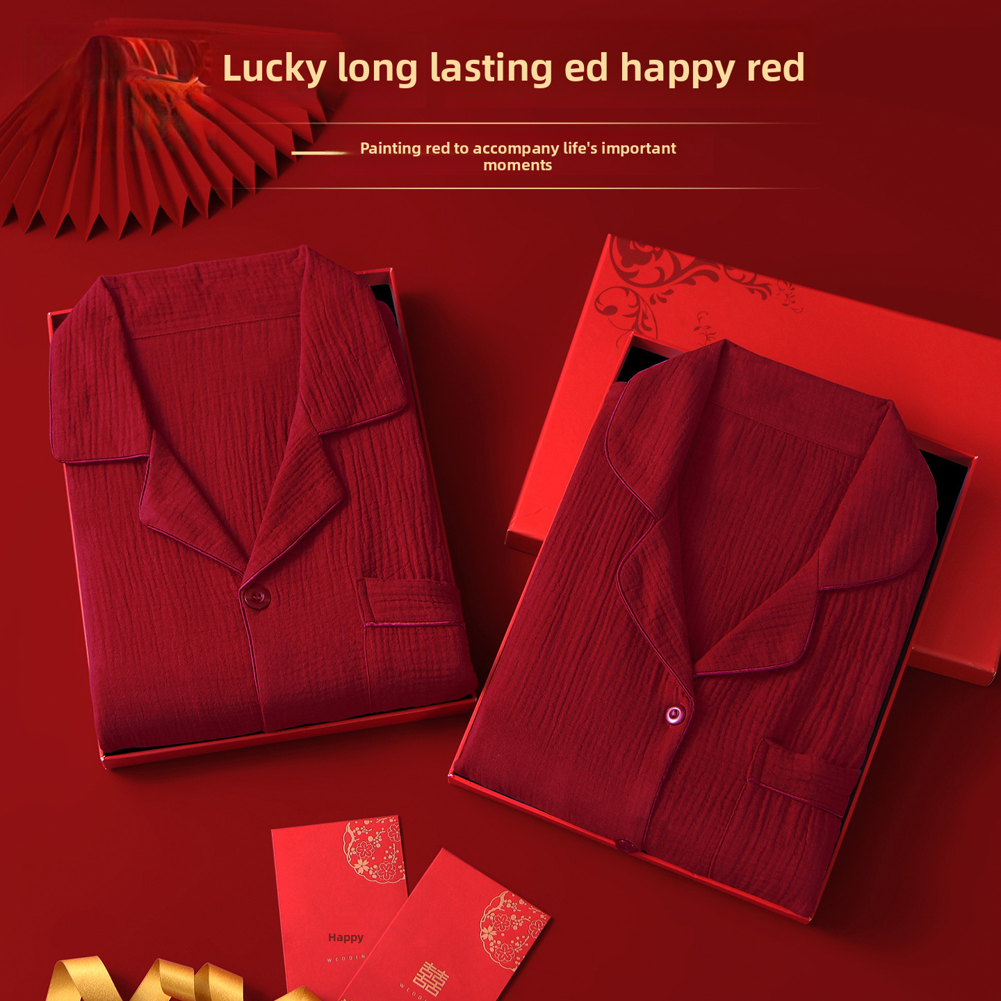 Red Set Pajamas Men and Women Skin Friendly Soft Combed Cotton Home Clothes