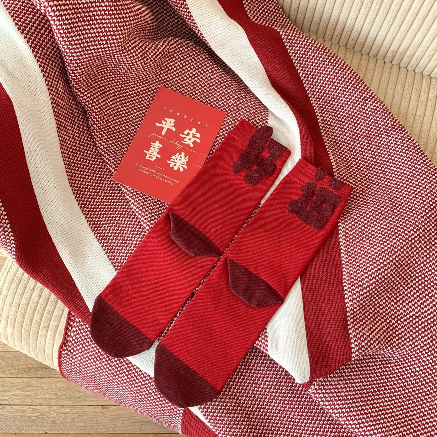 New Year Prosperity Good Luck Red Socks~2025 Zodiac Year Wealth Cotton Socks Autumn Winter Women Personality AB 3D Letters