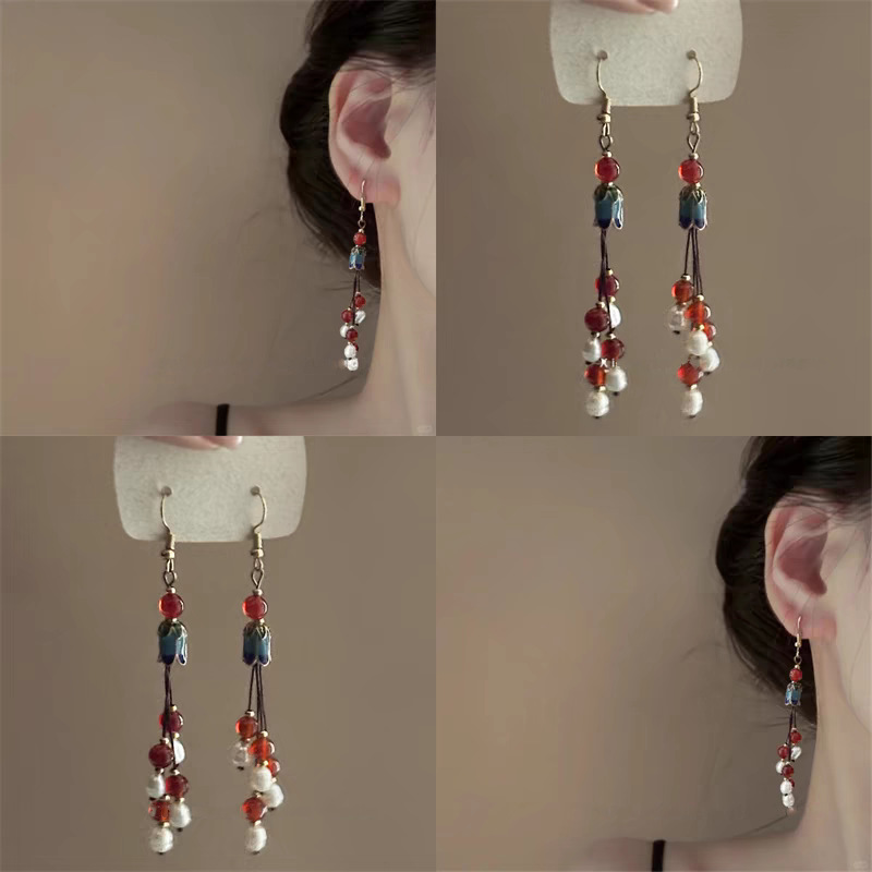 Tassel Ear Hook Earrings New Chinese Style Light Luxury High-end Feel
