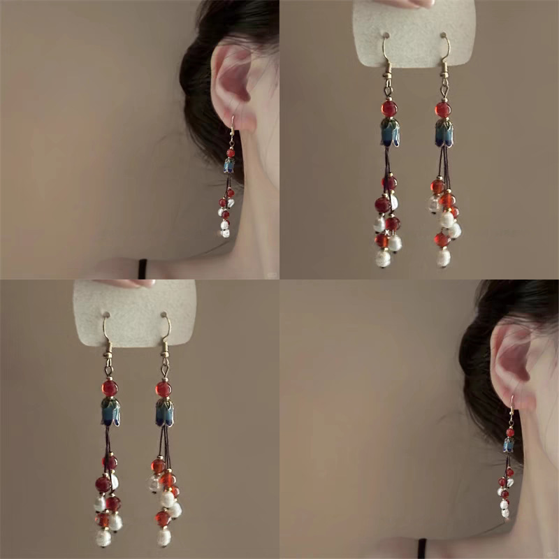 Tassel Ear Hook Earrings New Chinese Style Light Luxury High-end Feel