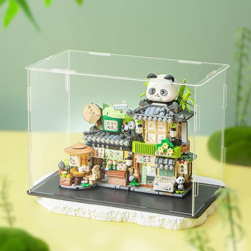 Loz building block particle assembly toy: educational panda tea house, little bear coffee, children's foldable street view gift