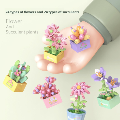 Children's educational assembling micro-particle succulent and flower potted building block model toy, boys' tulip puzzle gift