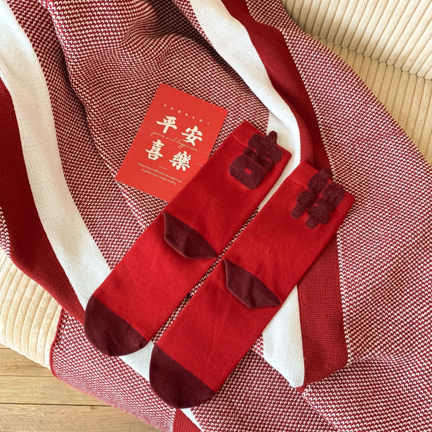 New Year Prosperity Good Luck Red Socks~2025 Zodiac Year Wealth Cotton Socks Autumn Winter Women Personality AB 3D Letters