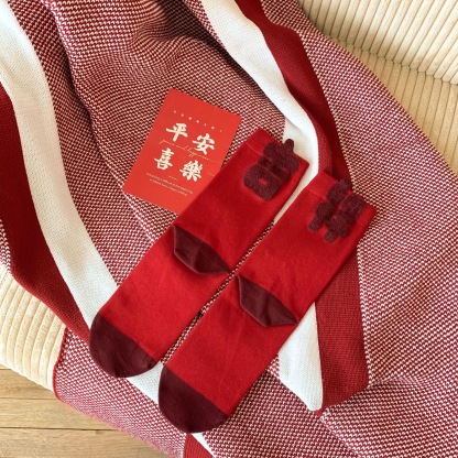 New Year Prosperity Good Luck Red Socks~2025 Zodiac Year Wealth Cotton Socks Autumn Winter Women Personality AB 3D Letters