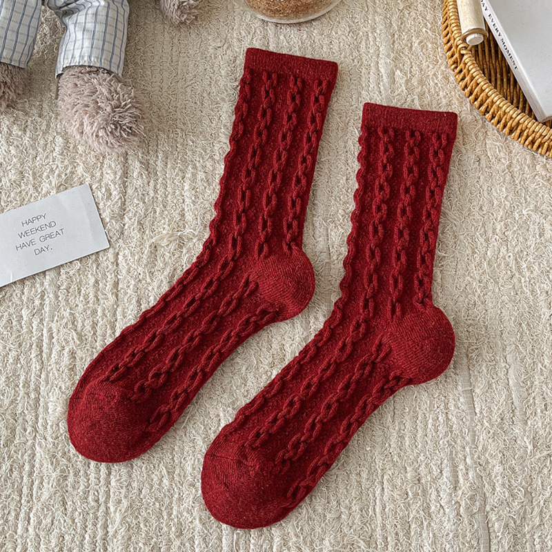  【Buy one, get three】Red Socks for Women Snake Year New Year Ins Angora Red Wool Christmas Slouch Socks