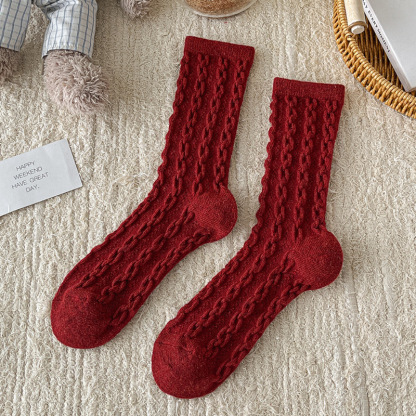  【Buy one, get three】Red Socks for Women Snake Year New Year Ins Angora Red Wool Christmas Slouch Socks