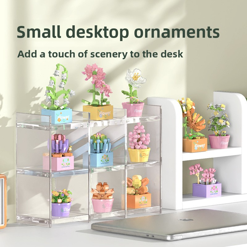 Children's educational assembling micro-particle succulent and flower potted building block model toy, boys' tulip puzzle gift