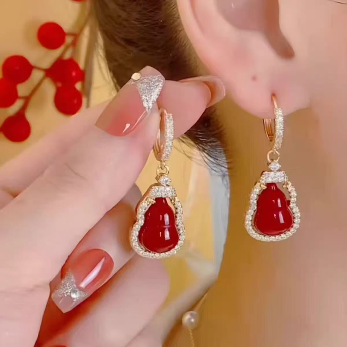 Chinese Style Red Gourd Earrings for Women