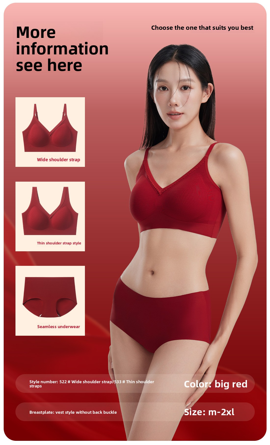 Red Underwear for Women in Their Zodiac Year, Seamless Push-Up Bra