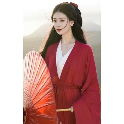 Red Wei Jin Southern and Northern Dynasties Hanfu for Women