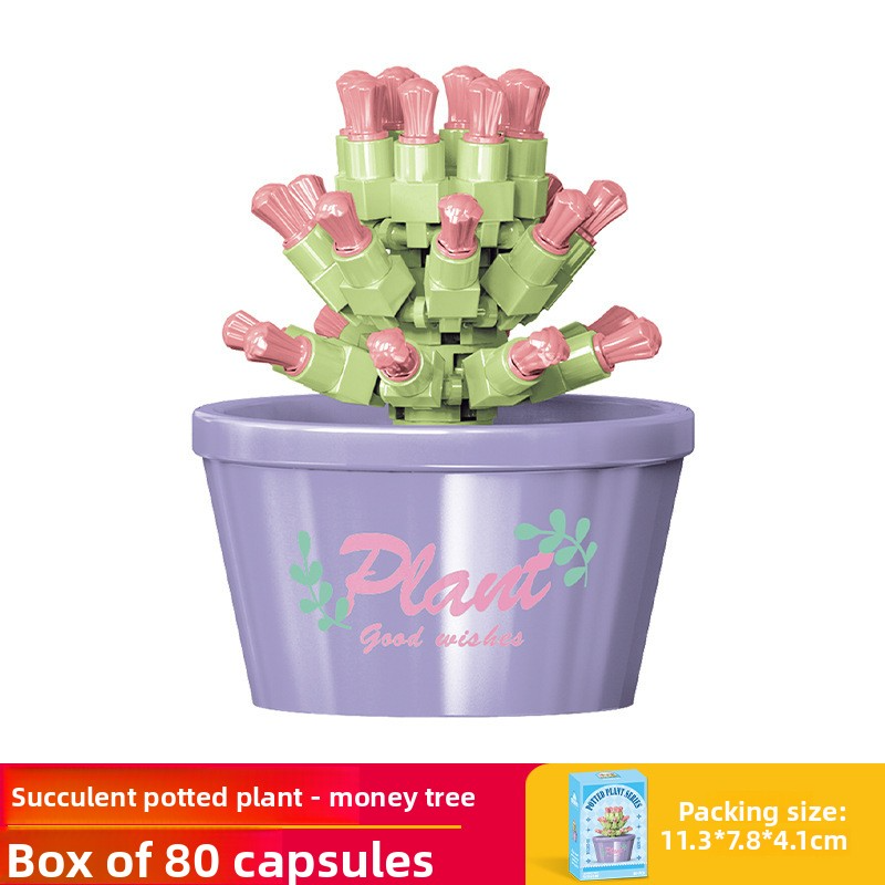 Children's educational assembling micro-particle succulent and flower potted building block model toy, boys' tulip puzzle gift
