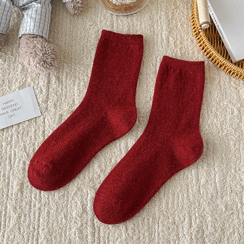  【Buy one, get three】Red Socks for Women Snake Year New Year Ins Angora Red Wool Christmas Slouch Socks