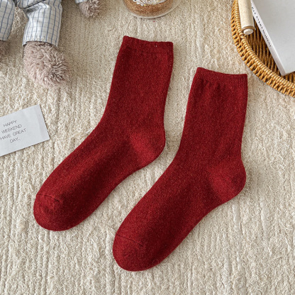  【Buy one, get three】Red Socks for Women Snake Year New Year Ins Angora Red Wool Christmas Slouch Socks