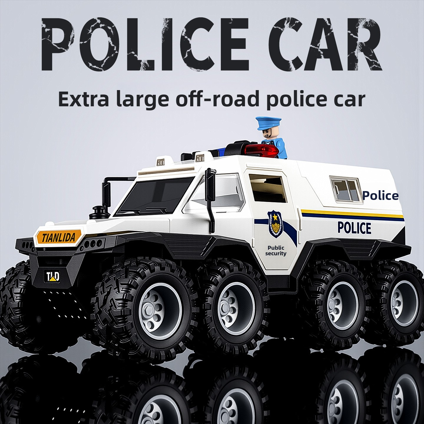 Oversized eight-wheeled SWAT off-road vehicle with seven doors that can be opened, a toy car, armored vehicle, truck, and a realistic car model for boys